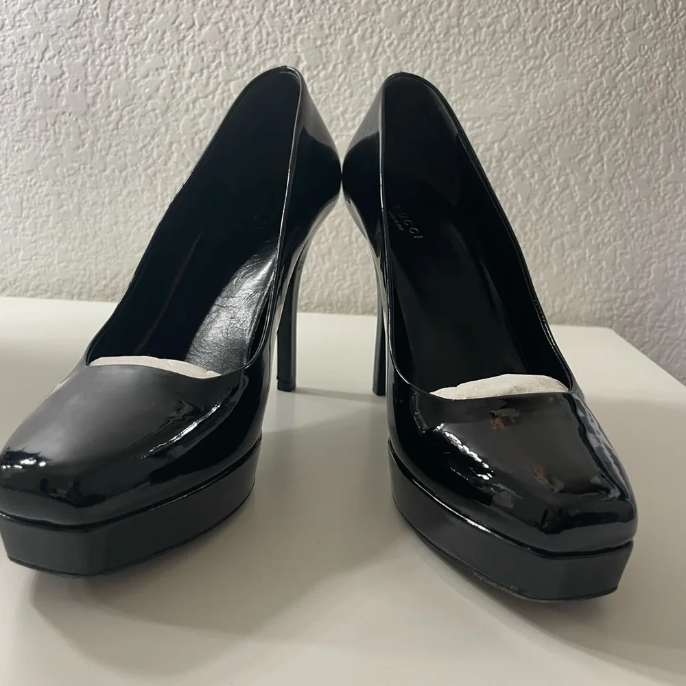 Vintage Gucci Patent Leather Pumps Black Vernice Crystal Nero - Size 9 Authentic - Picture 9 of 16
